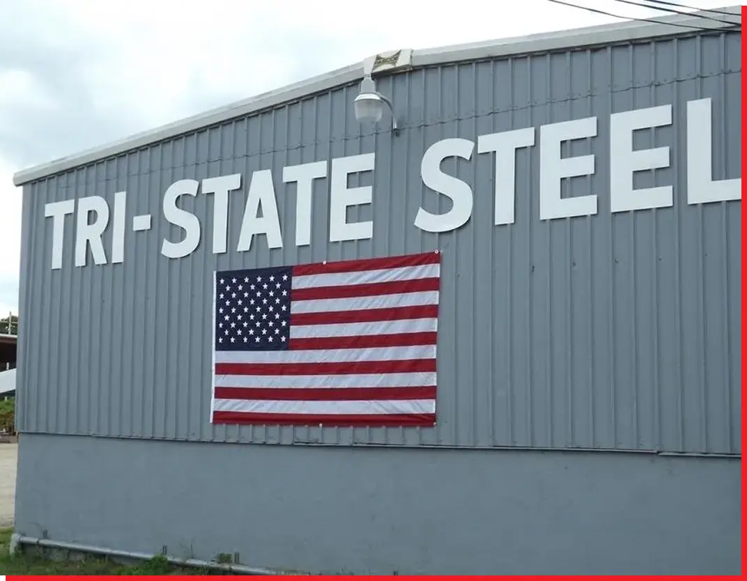 Steel building with American flag