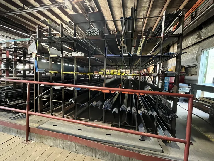 Warehouse with stacked metal materials