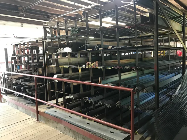 Metal storage racks in warehouse